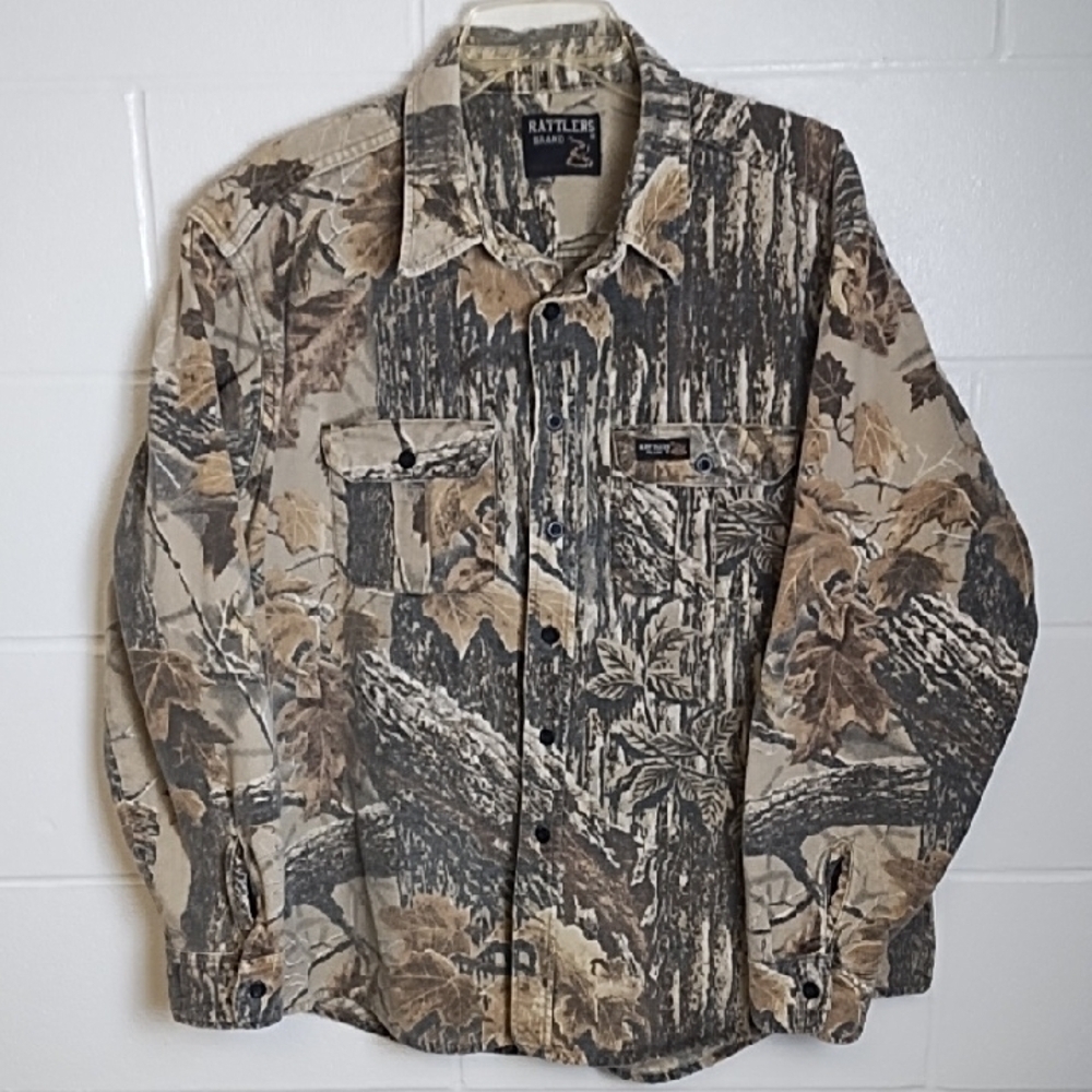 Camo Brushed Denim Canvas Hunting Button Up Shirt Jacket Rattlers